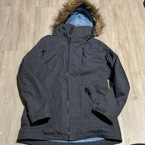 Burton Dark Gray Hooded Jacket with Faux Fur Trim